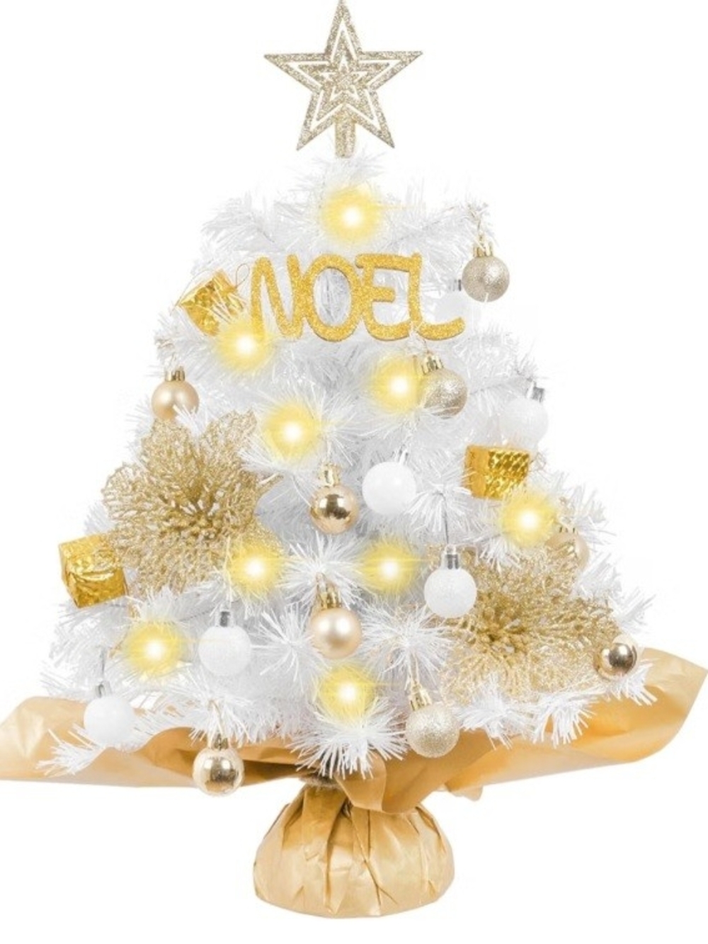 White and Gold Mini Noel Tabletop Christmas Tree. 20 inches. NWT.